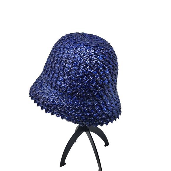 Vtg 20s 30s Italian Filippo Catarzi Blue Woven Straw Bucket Hat Flapper Costume - Picture 4 of 8